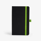 Personalised Hardbound Notebook (A6) - Black with Green Strap